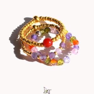 RING aus micro facettierten Zirkon Perlen und einem goldenen Messing Spacer, Stapelring, Kugelring, Boho, Geschenk, Verlobung, Andenken