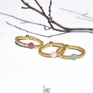 Gouden ring, agaat, jade, robijn, stapelring, bolring, edelsteenring, boho, cadeau, verloving, bruidsmeisje, Kerstmis
