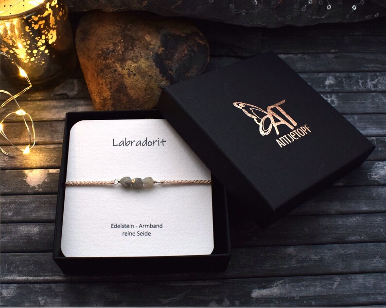 Braided Bracelet Labradorite BEIGE Minimalist Bracelet Silk
