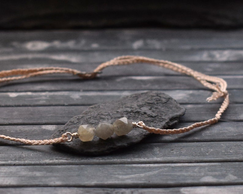 Braided Bracelet Labradorite BEIGE Minimalist Bracelet Silk