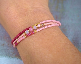 Armband Set in rosa und beere, Perlenmix, drei einzelne Armbänder, Perlenarmband, Saatperlen, Geschenk, Pastellfarben