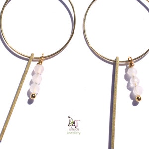 ROSE QUARTZ earrings in delicate pink, hoop earrings with gemstone pendant, love, romance, friendship, best friend, Mother&#39;s Day