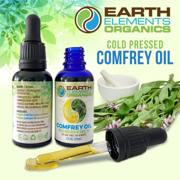 Organic Comfrey Herbal Oil - Raw, Infused, Pressed _ Organic Comfrey Leaf and Organic Sunflower Seed Oil (1 fl.oz./29ml)