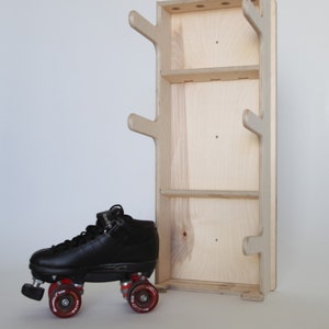 Roller Derby Gear Rack - a wall mounted rack to hold all of your derby gear