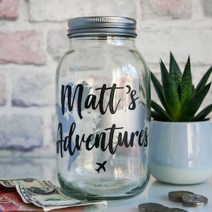 Travel Fund Personalised // Custom Adventure Fund // Travel Jar // Savings // Wanderlust // Silver // World Map