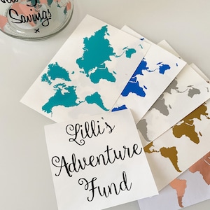 DIY Savings Jar Decals // Personalised Vinyl // World Map image 1