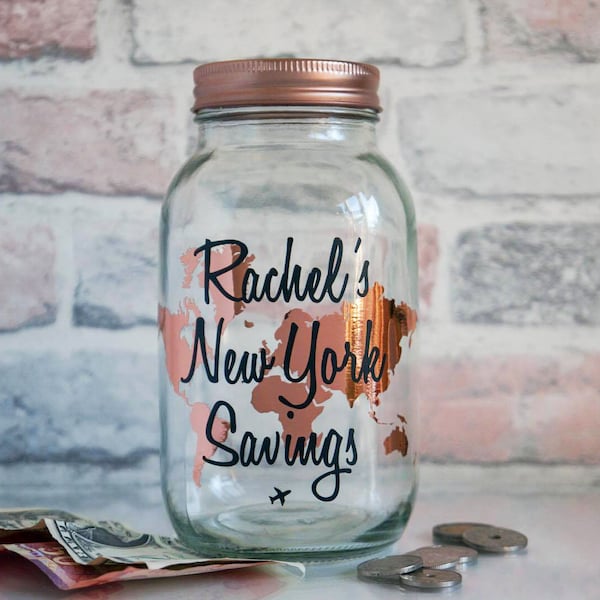 New York Spardose // Travel Glas // Personalisiert // Geldbank // Fernweh // Rosegold