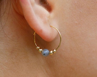 Dainty Labradorite Huggie Hoop Earrings – Gemstone Jewelry