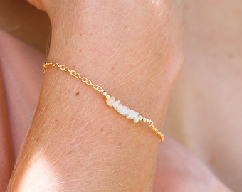 Ethiopian Opal Chip Bead Bar Bracelet - October Birthstone - Crystal Bracelet - Handmade Jewellery