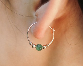 Dainty Emerald Hoop Earrings – Gemstone Huggies, Spiritual Jewelry