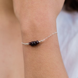 Garnet bead bar crystal bracelet in bronze, silver, gold or rose gold 6 chain with 2 adjustable extender January birthstone image 1