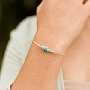 Amazonite bead bar crystal bracelet in bronze, silver, gold or rose gold 6 chain with 2 adjustable extender image 1