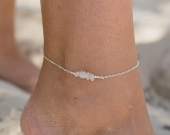 Moonstone bead bar crystal gemstone anklet in bronze, silver, gold or rose gold - 8" chain with 2" adjustable extender - June birthstone