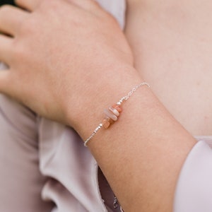 Orange sunstone bead bar crystal bracelet in bronze, silver, gold or rose gold 6 chain with 2 adjustable extender image 1