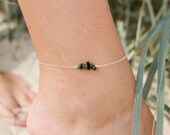 Emerald bead bar crystal gemstone anklet in bronze, silver, gold or rose gold - 8 quot chain with 2 quot adjustable extender - May birthstone