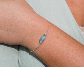 Aquamarine bead bar crystal bracelet in bronze, silver, gold or rose gold - 6" chain with 2" adjustable extender - March birthstone