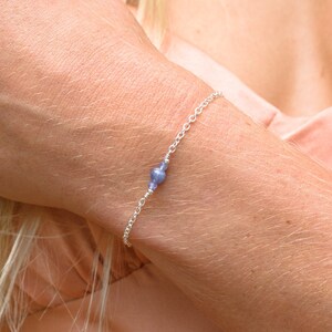 Tanzanite delicate dainty genuine gemstone bracelet. Minimalist crystal mineral jewellery for her. Simple & elegant December birthstone gift