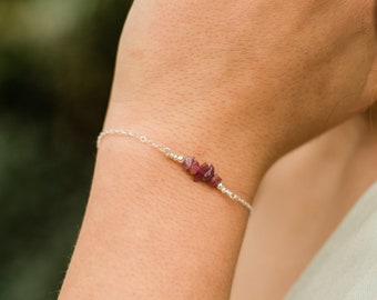 Ruby bead bar crystal bracelet in bronze, silver, gold or rose gold - 6" chain with 2" adjustable extender