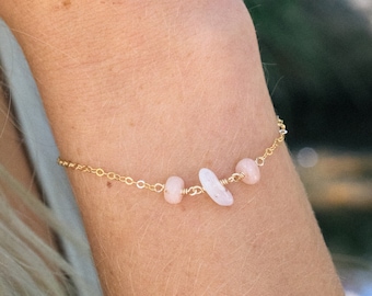 Pink Peruvian opal bracelet. Pink crystal bead bracelet jewelry gift. Delicate bracelet. Womens gift. Pink October birthstone bracelet.
