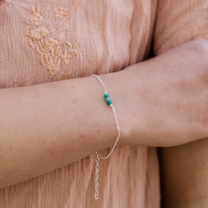 Green emerald dainty gemstone bracelet in gold, silver, bronze, rose gold 6 chain with 2 adjustable extender May birthstone bracelet image 1