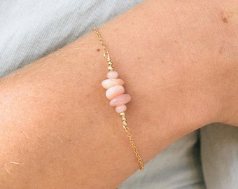 Pink Peruvian opal beaded bar bracelet - Peruvian pink opal - Pink gemstone bracelet - Pink bead bar bracelet - October birthstone bracelet