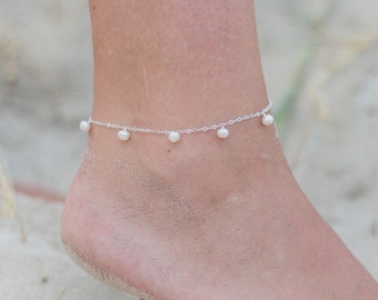 Dainty Anklet Personalized Freshwater Oval Pearl Ankle Bracelet for Women Tiny Pearl Drop Anklet Bridesmaid Gift Gift for Her TPOA-593