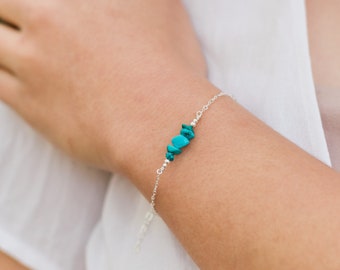 Turquoise bead bar crystal bracelet in bronze, silver, gold or rose gold - 6" chain with 2" adjustable extender - December birthstone