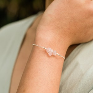 Rose Quartz Bar Bracelet - Rose Quartz Bracelet - Rose Quartz Beaded Bar Bracelet - January Birthstone Bracelet - Dainty Gemstone Bracelet