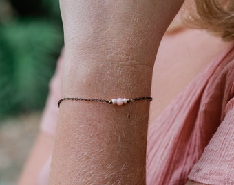 Pink Peruvian opal gemstone bracelet. Pink Peruvian opal bracelet. October birthstone bracelet. Dainty gold bracelet. Bridesmaids bracelet.