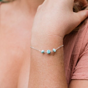 Light blue aqua larimar gemstone beaded bracelet in bronze, silver, gold or rose gold 6 with 2 adjustable extender image 1