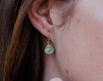 Prehnite earrings. Crystal earrings. Dangle earrings. Gemstone earrings. Drop earrings. Green teardrop earrings. Simple earrings.