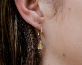 Yellow citrine raw crystal hoop earrings in gold, silver, bronze, or rose gold - Natural crystal November birthstone hoops
