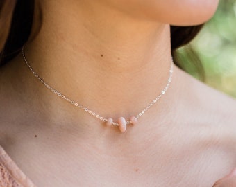 Pink Peruvian opal choker. crystal choker necklace. Pink choker. Handmade jewelry. Pink opal choker. October birthstone boho beaded necklace