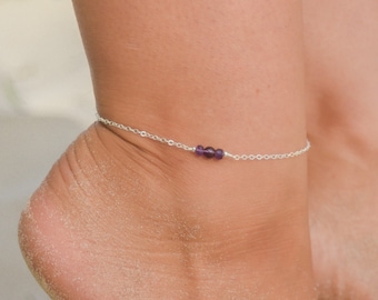 Amethyst ankle bracelet. Purple amethyst anklet. Handmade jewelry gift for her. Boho gemstone anklet. February birthstone crystal anklet.