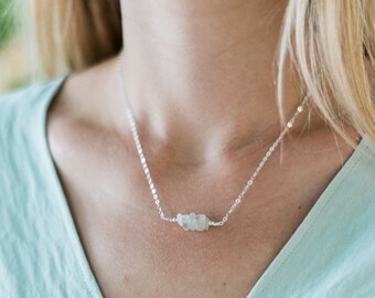 White moonstone gemstone necklace. White moonstone necklace. White gemstone necklace. Moonstone crystal necklace. June birthstone necklace.