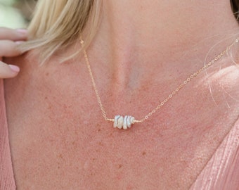 Freshwater pearl bead necklace - Freshwater pearl beaded bar necklace - Genuine natural freshwater pearl necklace - June birthstone necklace