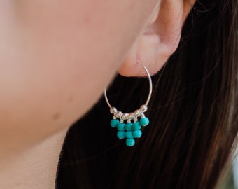 Turquoise hoop earrings. Tassel earrings. Boho jewelry. Statement earrings. Turquoise jewelry. Boho earrings. Dangle earrings. Drop earrings