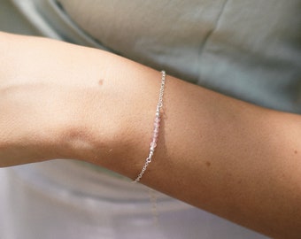 Sparkling natural rose quartz semi-precious gemstone bead bar bracelet. Real genuine crystal jewellery. January birthstone gift for her.