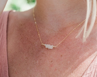 Rainbow moonstone gemstone necklace - June birthstone necklace - Moonstone necklace - Gemstone bar dainty necklace - Moonstone crystal