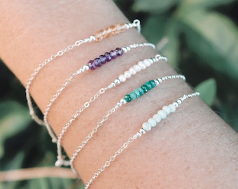 Personalized Gemstone Beaded Bar Bracelet – Custom Birthstone Jewelry