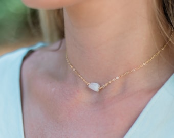 Raw Rainbow Moonstone Choker, Gold Filled Nugget Necklace