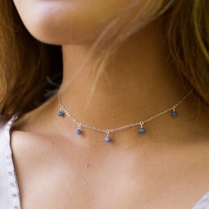 Kyanite boho choker. Kyanite choker. Blue bead drop choker. Blue crystal bead dangle choker. Bohemian blue choker necklace.