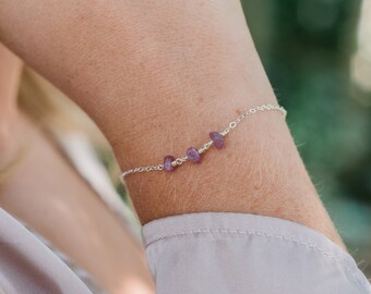 Ruby bracelet. Pink ruby jewelry. Ruby rosary bracelet. July birthstone bracelet. Bead bracelet gift for her. Ruby gift. Delicate bracelet.