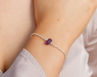 Mini Amethyst Double Terminated Crystal Point Bracelet by Handmade Genuine Gemstone Jewellery Brand Luna Tide