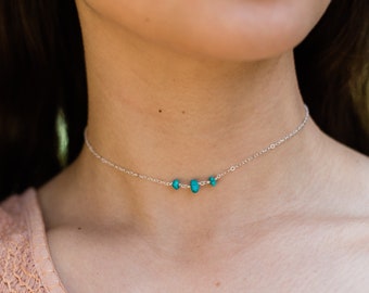 Turquoise choker. Gemstone choker. December birthstone. Beaded boho choker. Delicate choker. Tiny crystal choker. Tiny beaded choker