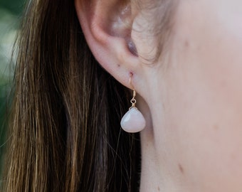 Pink Peruvian opal earrings. Minimalist earrings. Crystal earrings. Dangle earrings. Gemstone earrings. Drop earrings. October birthstone.