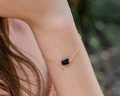 Raw black tourmaline crystal bracelet in gold, silver, bronze, or rose gold - 6 quot chain with 2 quot adjustable extender - October birthstone