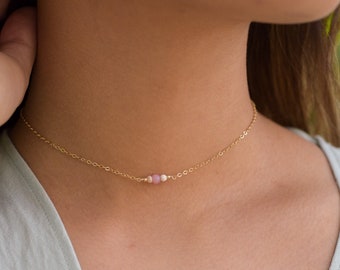 Pink Peruvian opal chain thin choker. Gold opal choker. Necklace choker thin. Pink Peruvian opal choker. Dainty choker. October birthstone.