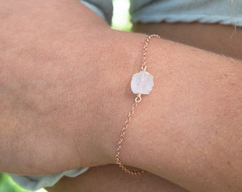 Raw rainbow moonstone crystal bracelet in gold, silver, bronze, or rose gold - 6" chain with 2" adjustable extender - June birthstone