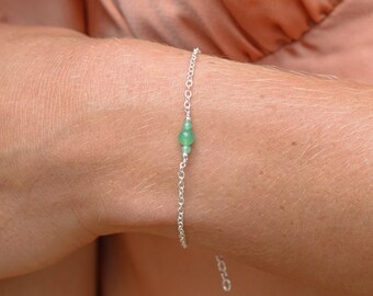 Chrysoprase delicate dainty genuine gemstone bracelet. Minimalist crystal mineral jewellery for women. Simple & elegant May birthstone gift.